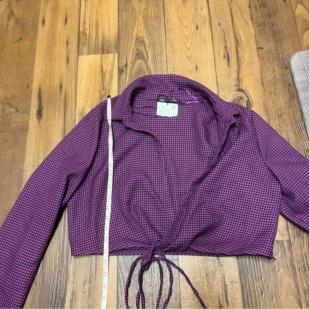 Zara Purple Houndstooth V-Neck Long Sleeve Crop Top XXL C2